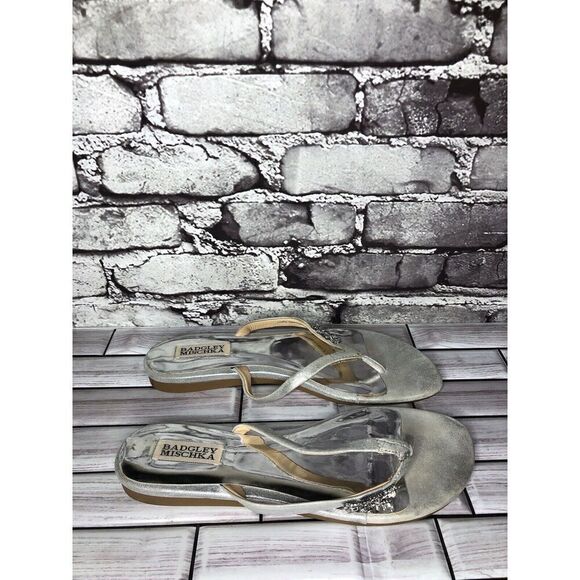 Badgley Mischka Silver Leather Rhinestone Dress Sandals Women’s Sz 9 M US/40EU - Picture 1 of 16